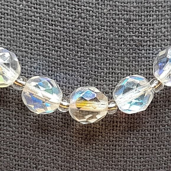 Vintage Clear Fire Polished Czech Bead Necklace, 19 Inch, 8mm AB Clear Crystal - Picture 6 of 10